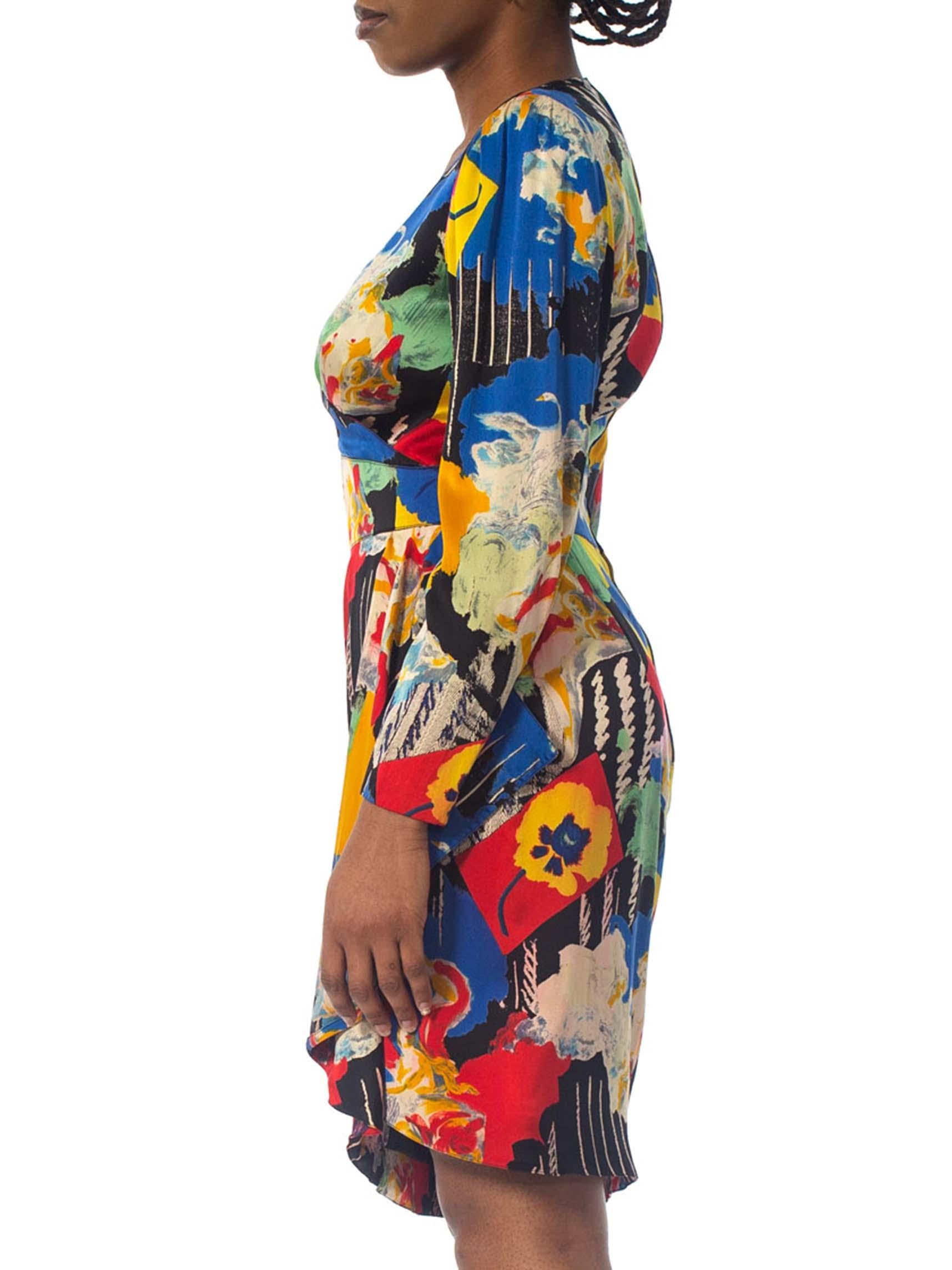 1980S EMANUEL UNGARO Printed Silk Charmeuse Day To Cocktail Dress In Excellent Condition In New York, NY