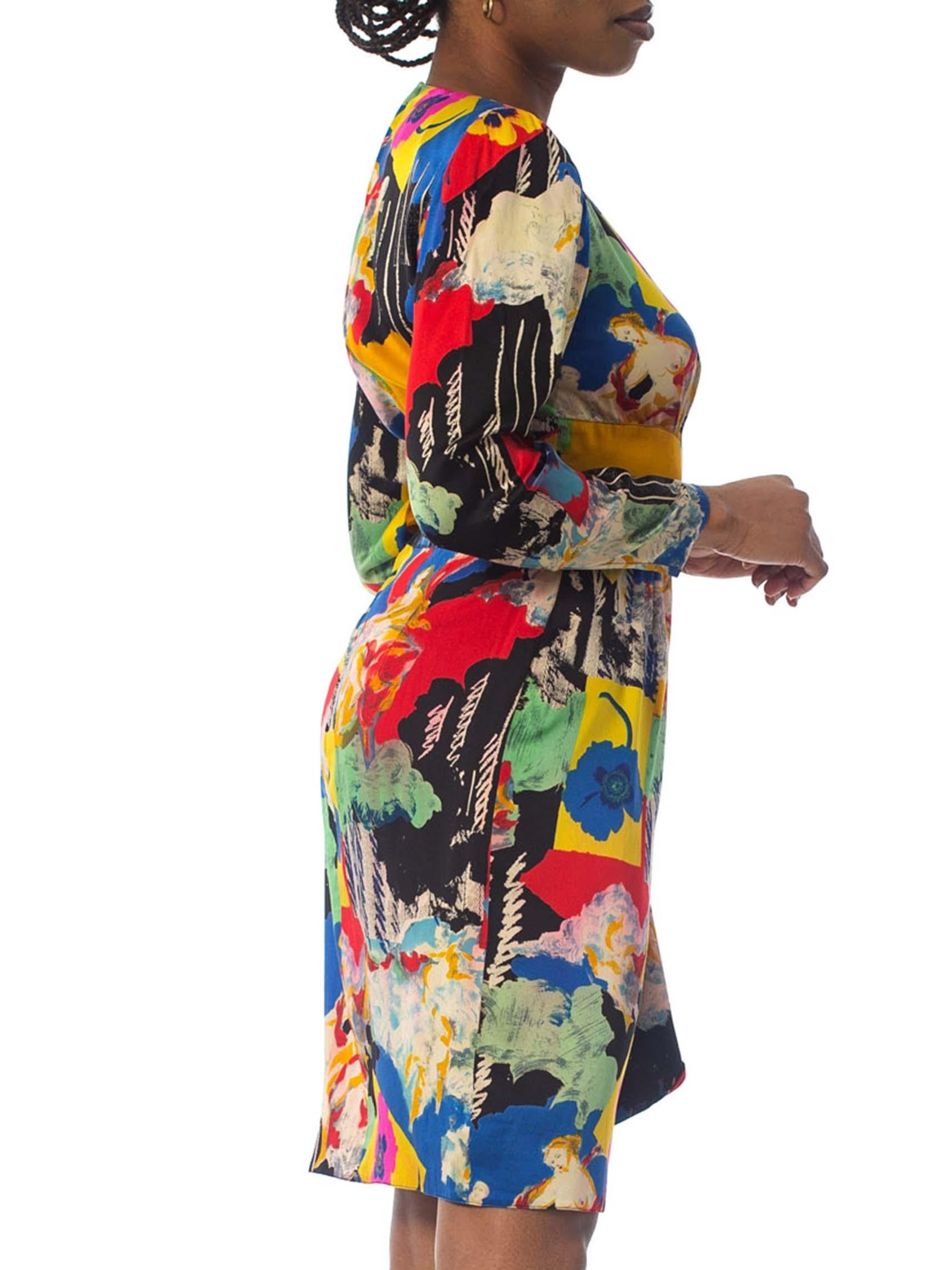 Women's 1980S EMANUEL UNGARO Printed Silk Charmeuse Day To Cocktail Dress
