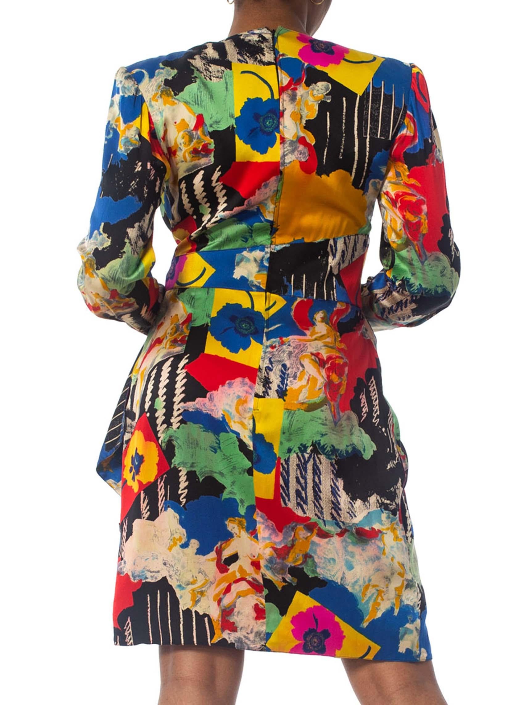 1980S EMANUEL UNGARO Printed Silk Charmeuse Day To Cocktail Dress 5