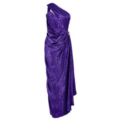 1980's Emanuel Ungaro Purple Jacquard Silk Drape Gown