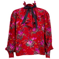 1980's Emanuel Ungaro Red Floral Shirt with Necktie