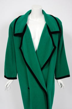 1980's Emanuel Ungaro Shamrock-Green Wool Wide Collar Sweater Jacket Coat