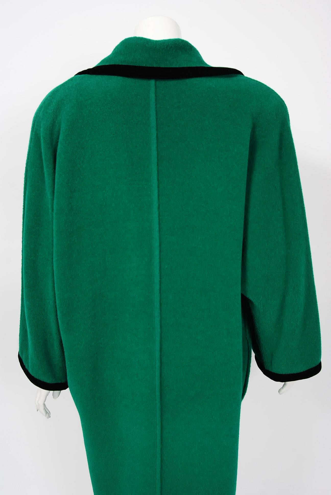 1980's Emanuel Ungaro Shamrock-Green Wool Wide Collar Sweater Jacket Coat 1