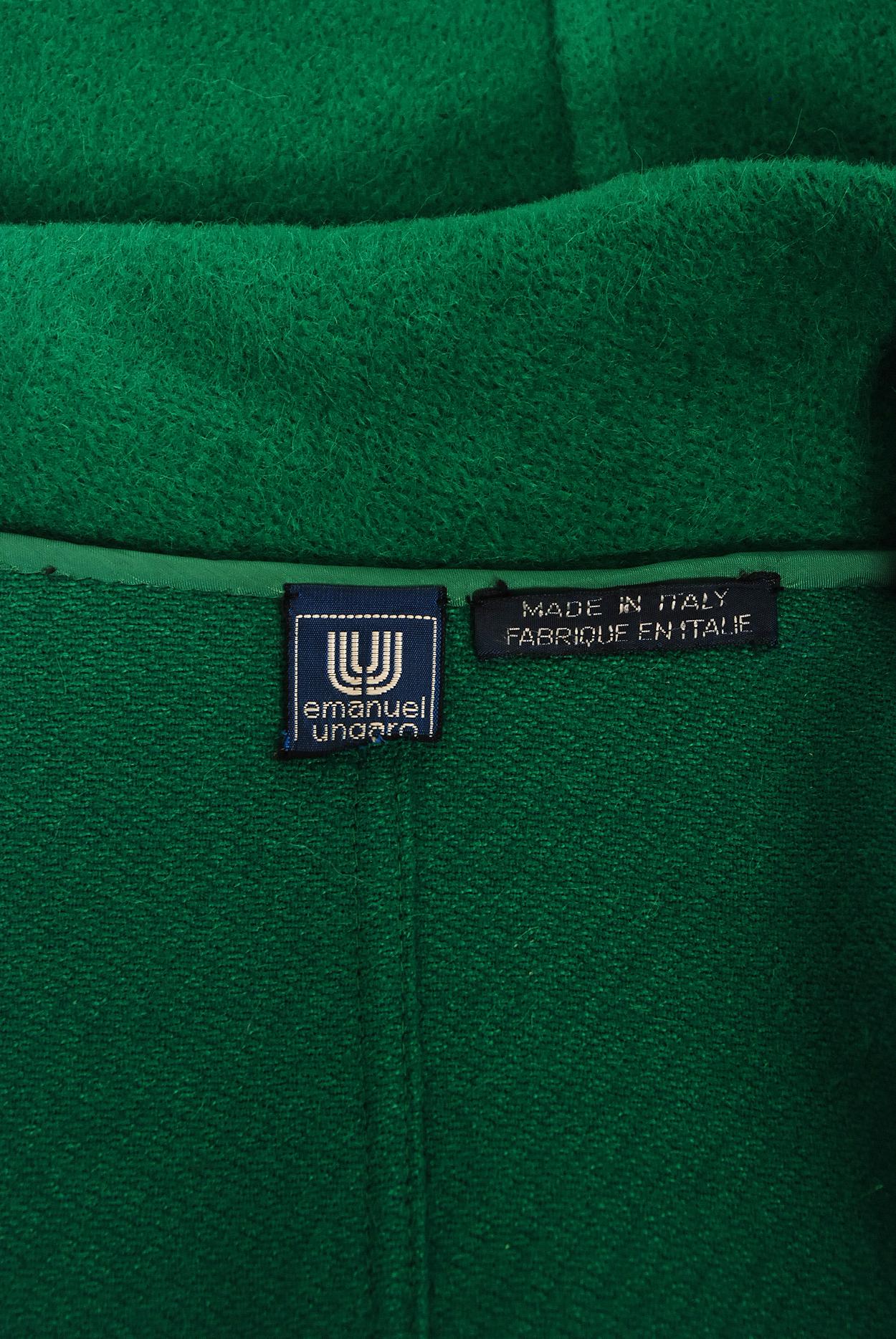 1980's Emanuel Ungaro Shamrock-Green Wool Wide Collar Sweater Jacket Coat 2
