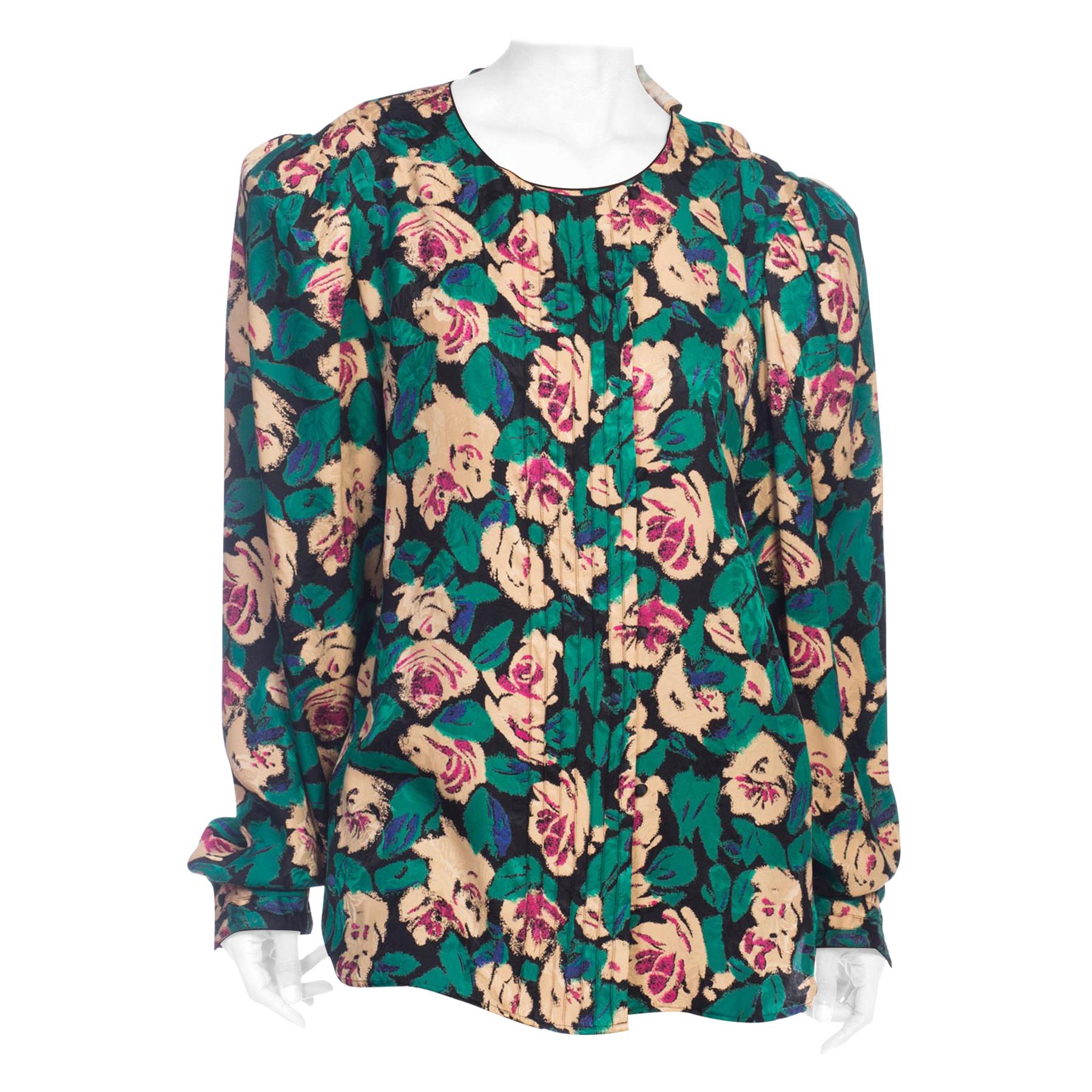 1980S EMANUEL UNGARO Style Silk  Floral Blouse