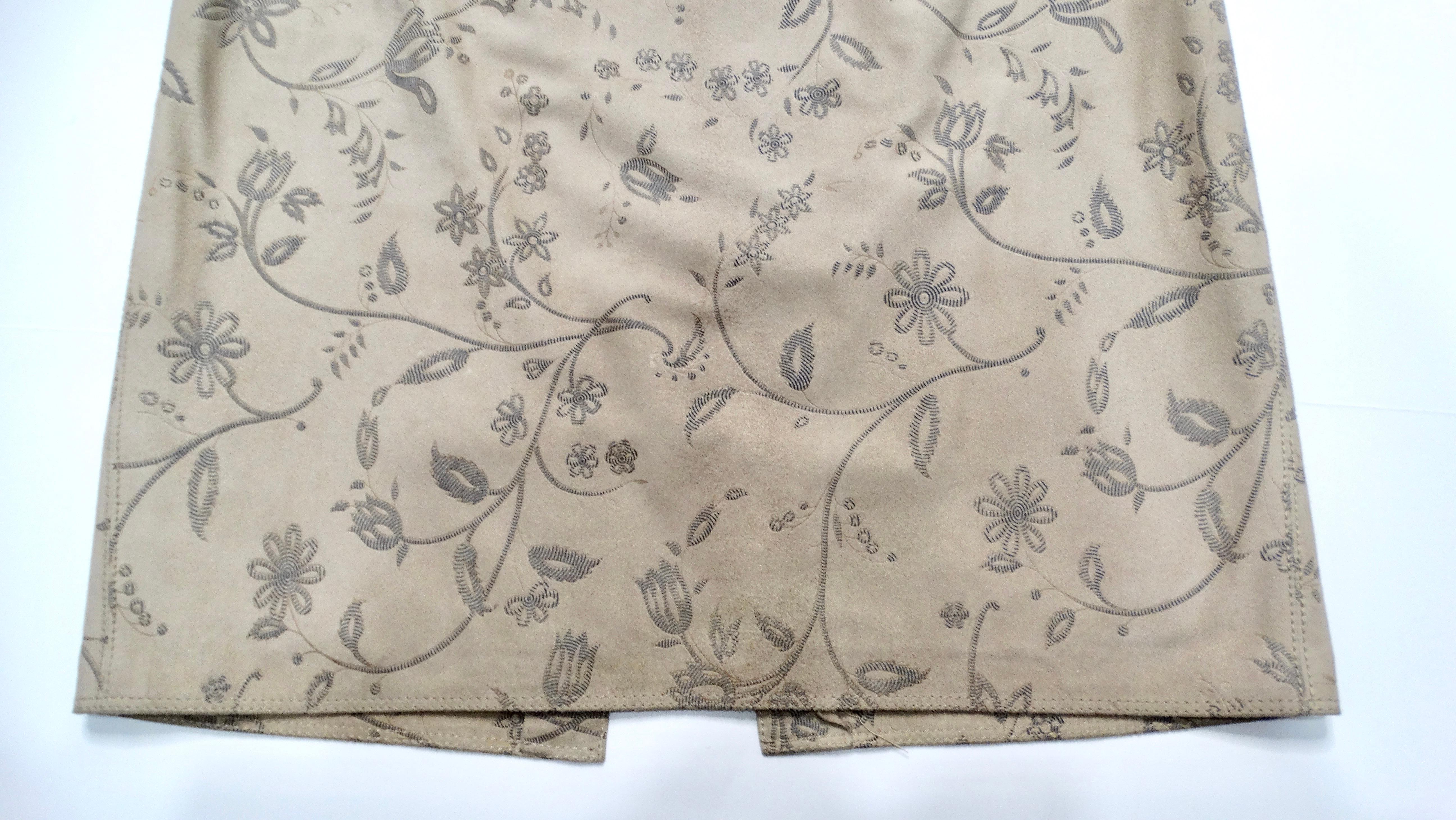 Women's 1980s Emanuel Ungaro Tan Suede Floral Print Skirt For Sale