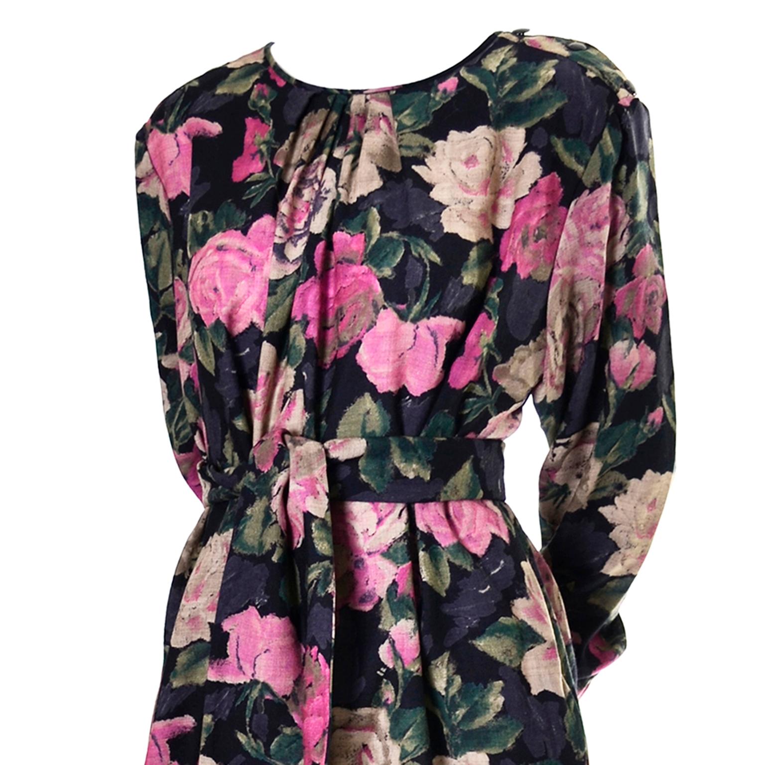 1980s Emanuel Ungaro Vintage Floral Dress 46/12 Sash Scarf For Sale at ...