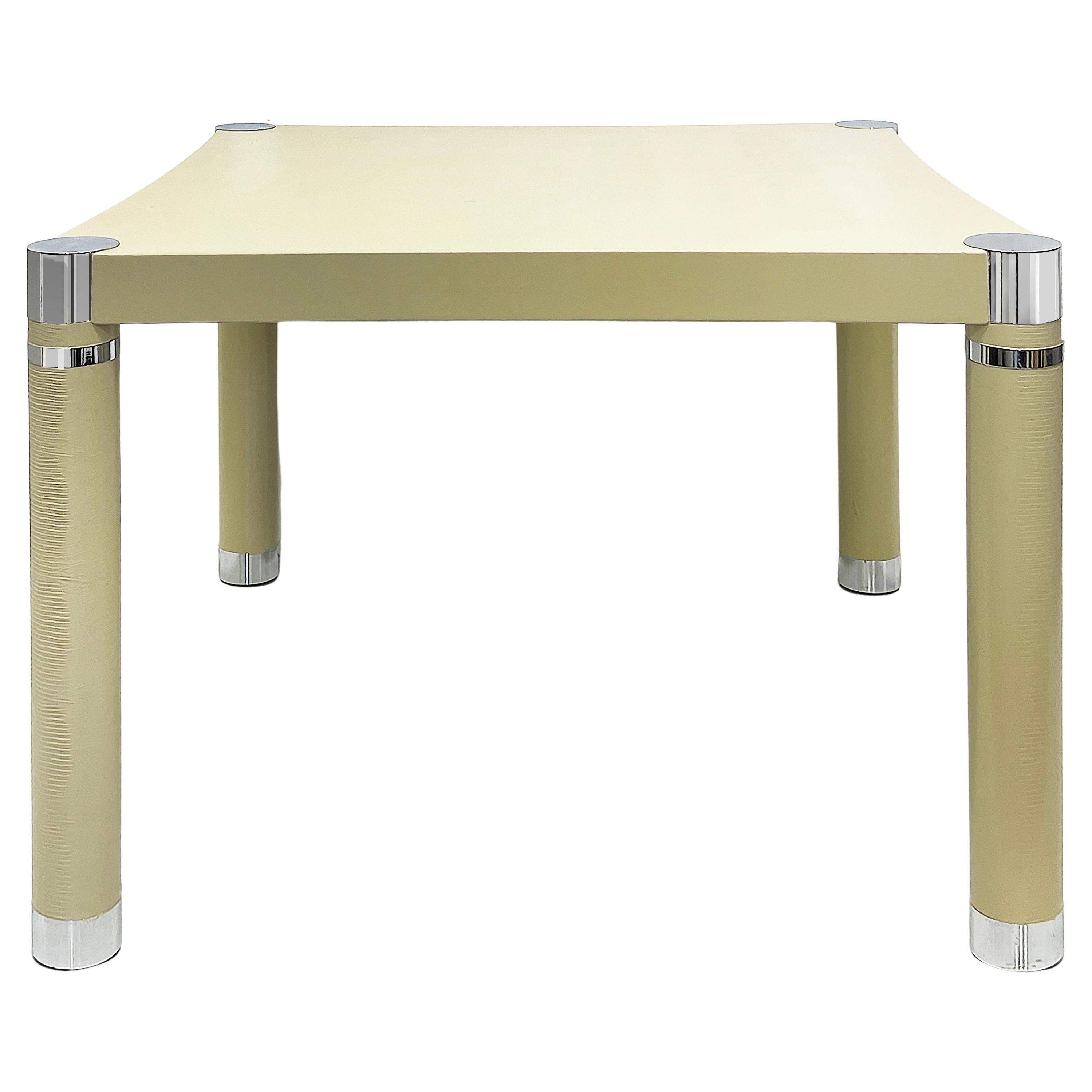 1980s Embossed Leather, Chrome Game Table, Karl Springer Style,  Newly Restored