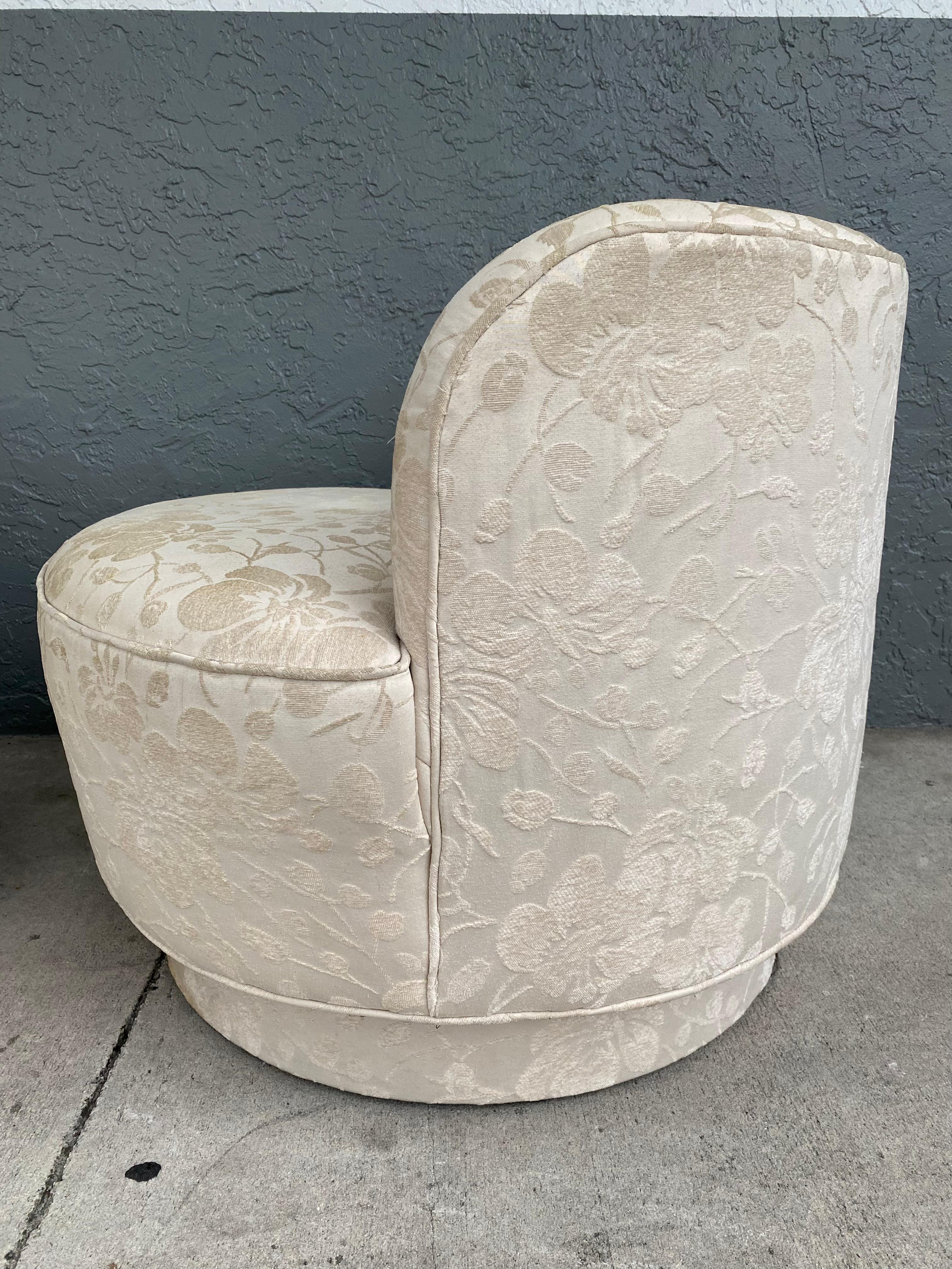 1980s Preview Embroidered Floral Sculptural Curved Swivel Chairs, Set of 2 For Sale 3