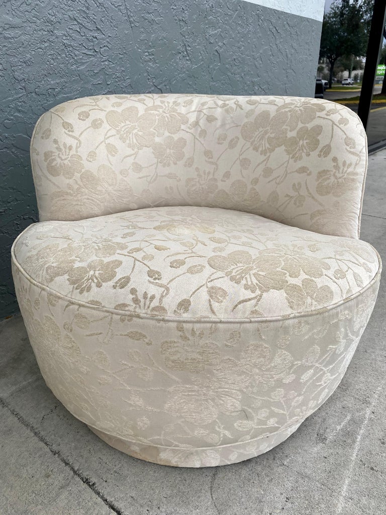 1980s Preview Embroidered Floral Sculptural Curved Swivel Chairs, Set