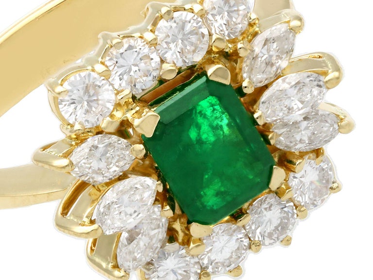 1980s Emerald Cut Emerald 1.32 Carat Diamond Yellow Gold Cocktail Ring ...