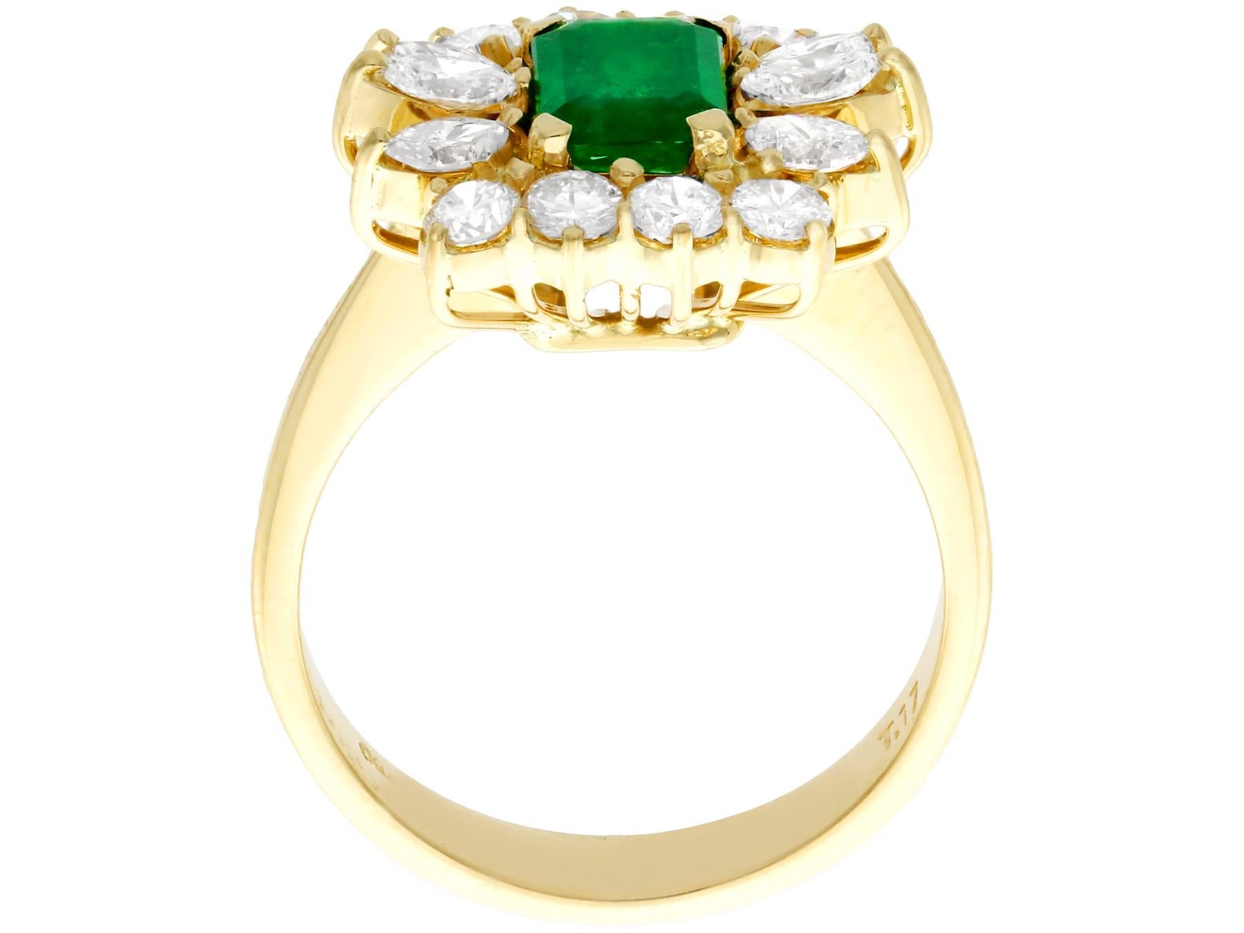 1980s Emerald Cut Emerald 1.32 Carat Diamond Yellow Gold Cocktail Ring For Sale 1