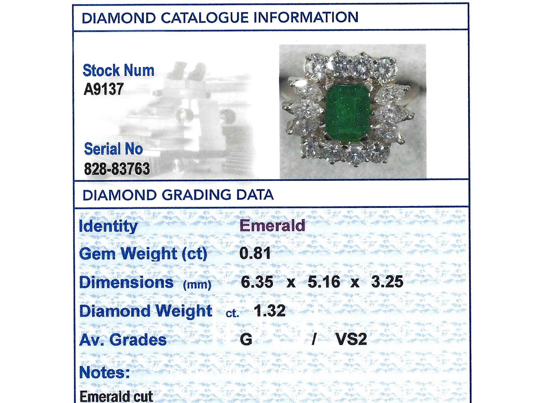 1980s Emerald Cut Emerald 1.32 Carat Diamond Yellow Gold Cocktail Ring For Sale 2