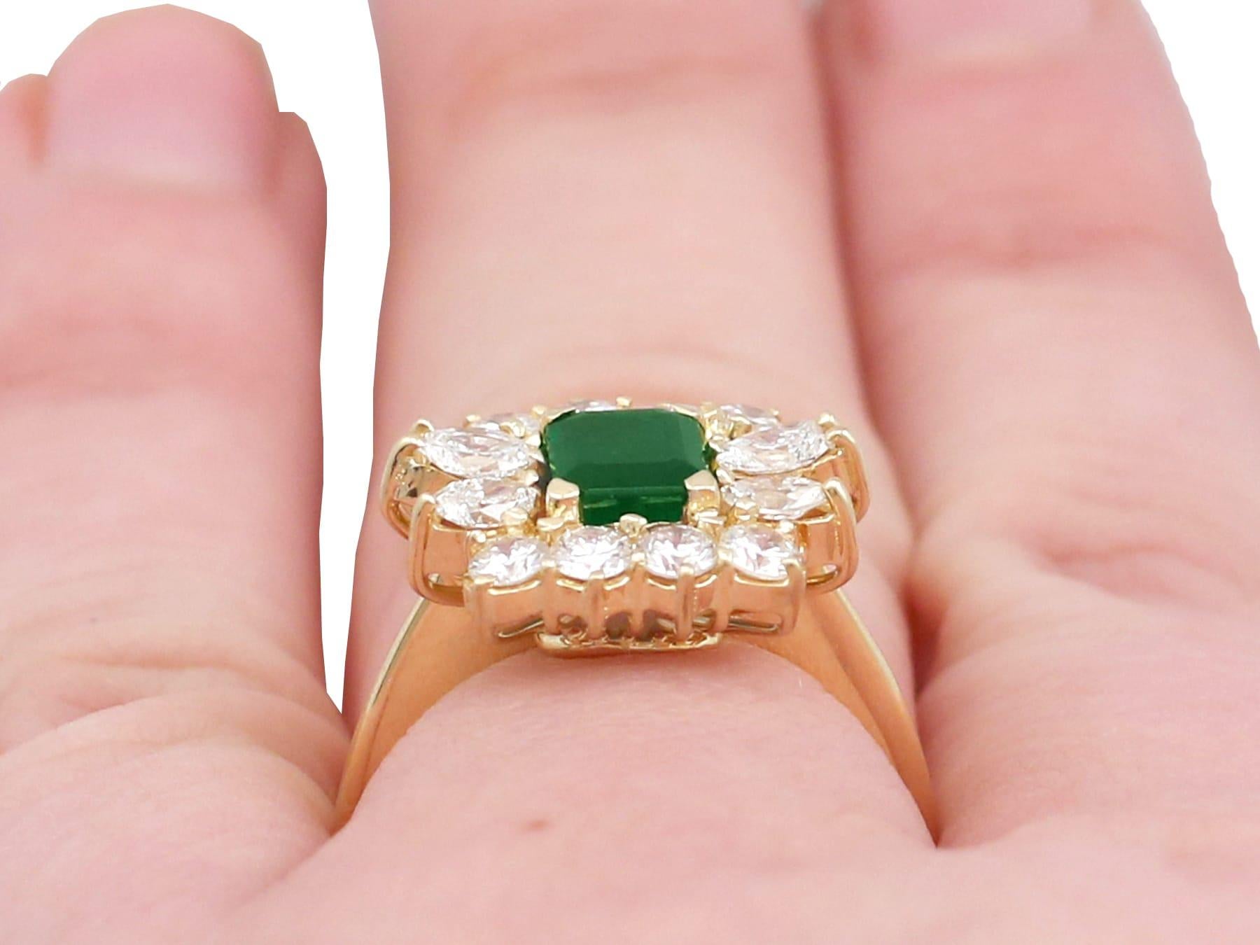 1980s Emerald Cut Emerald 1.32 Carat Diamond Yellow Gold Cocktail Ring For Sale 5