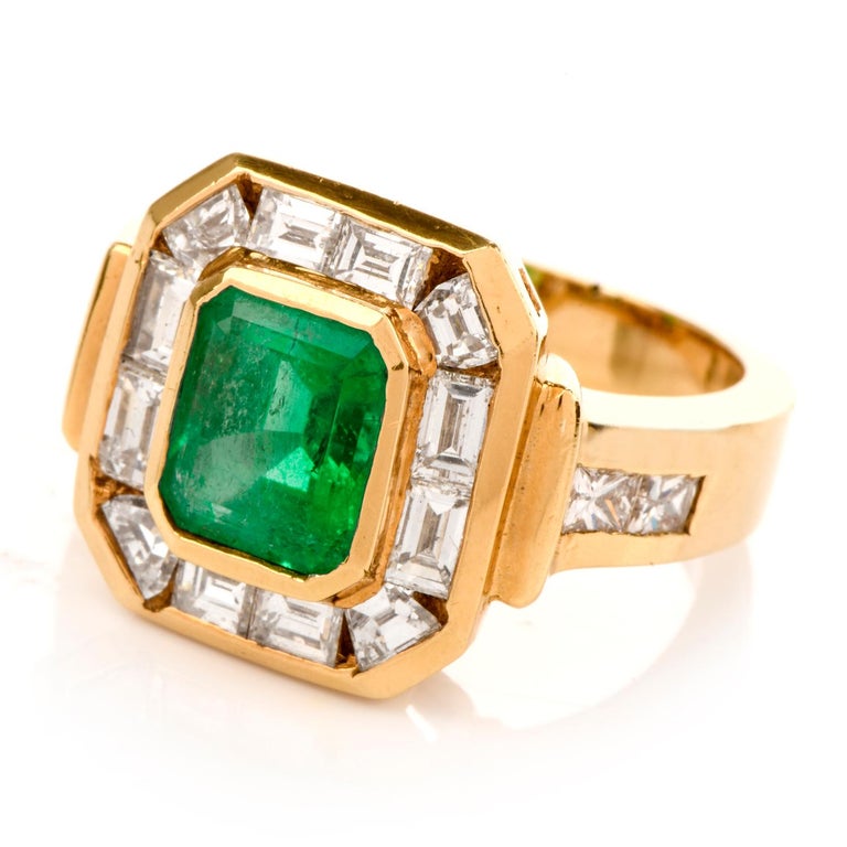 1980s Emerald Diamond 18 Karat Yellow Gold Cocktail Band 