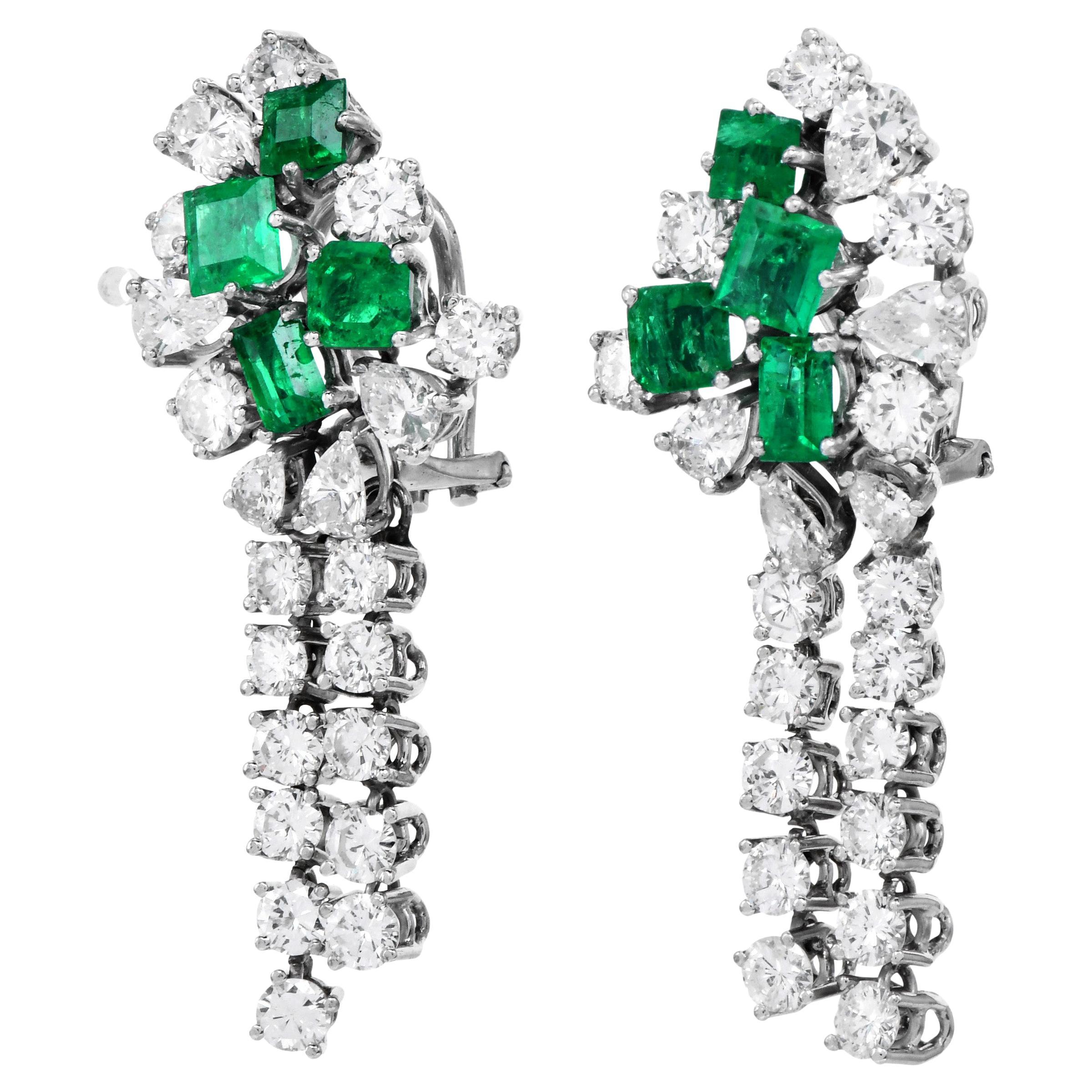 1980er Smaragd & Diamant  Ohrringe aus 18K Weißgold