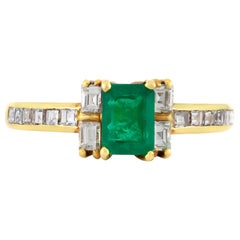 Vintage 1980s Emerald Engagement Ring with Diamonds on the Side