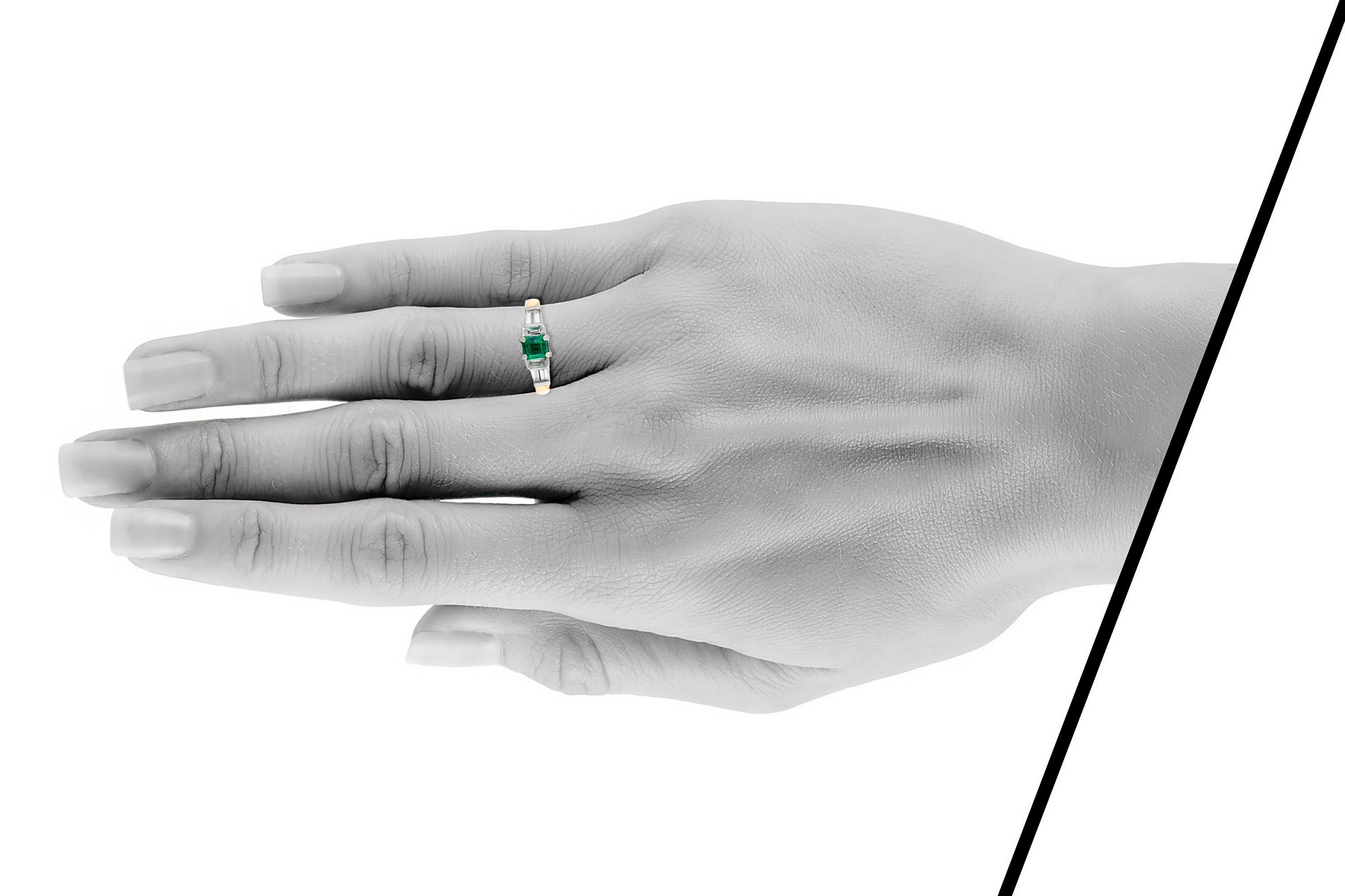 Emerald Cut 1980s Emerald with Diamonds Engagement Ring