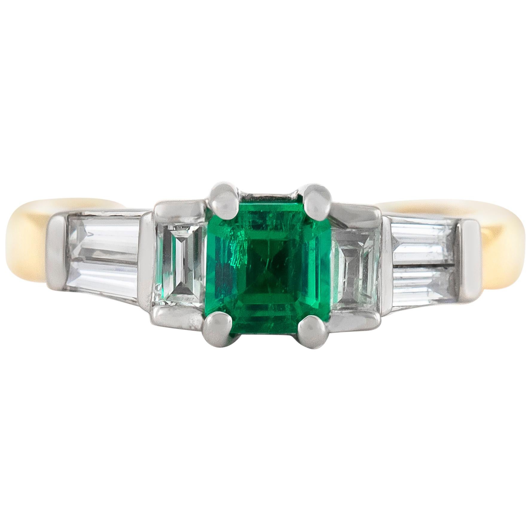 1980s Emerald with Diamonds Engagement Ring