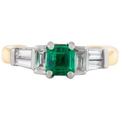 1980s Emerald with Diamonds Engagement Ring