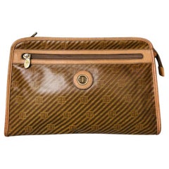 Vintage 1980s Emilio Pucci Tan Patent Leather Travel Clutch Bag 