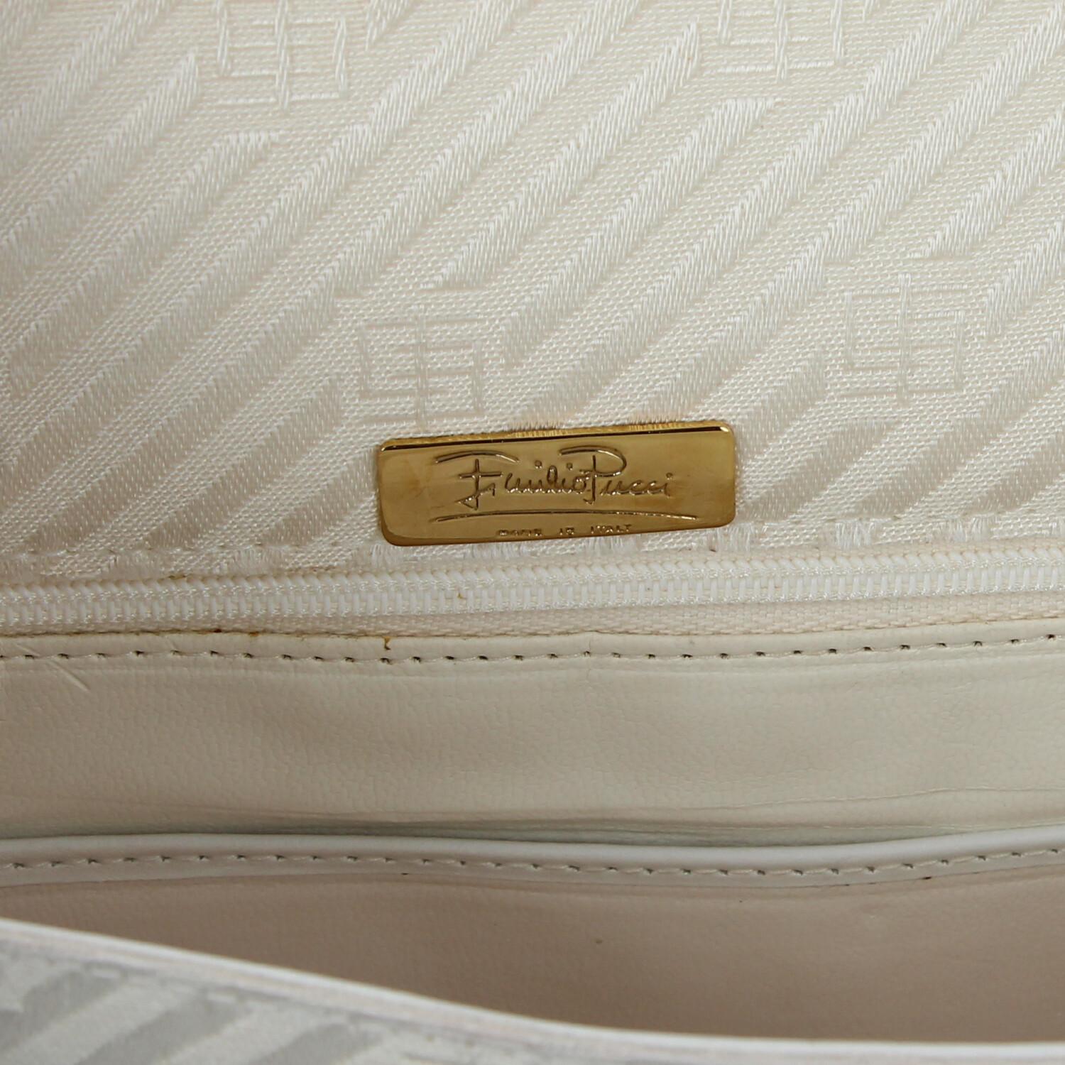 1980s Emilio Pucci white jacquard fabric shoulder bag For Sale 9