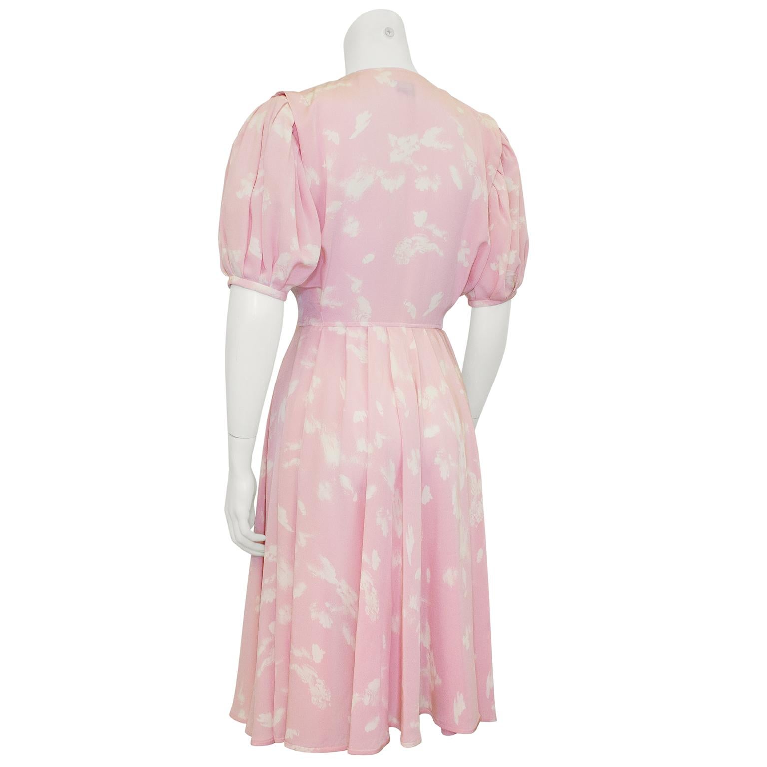White 1980s Emmanuel Ungaro Pink and Cream Crepe Dress  For Sale