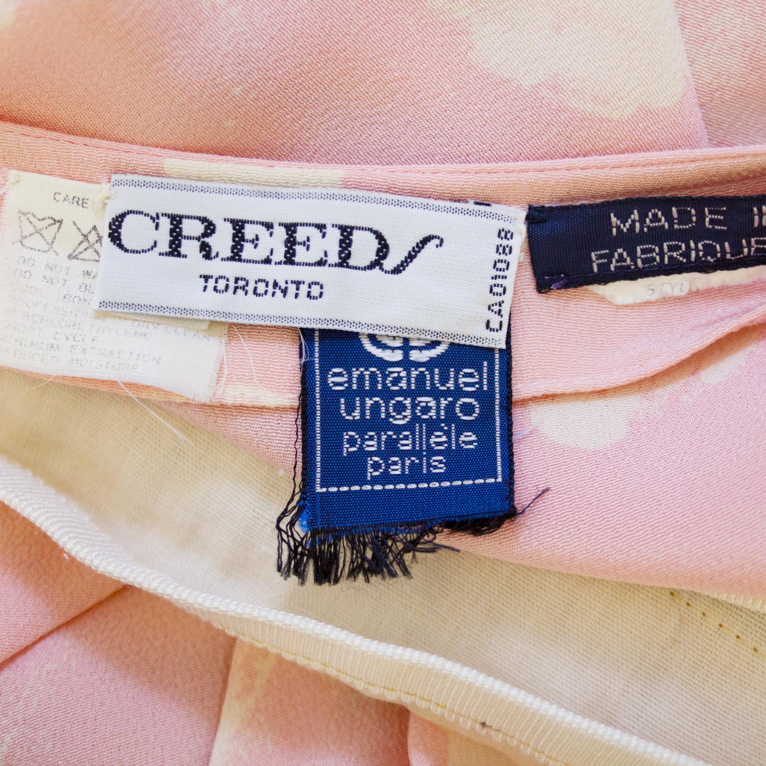 1980s Emmanuel Ungaro Pink and Cream Crepe Dress  For Sale 1