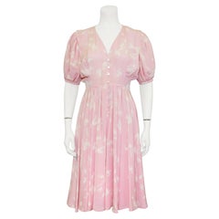 Vintage 1980s Emmanuel Ungaro Pink and Cream Crepe Dress 