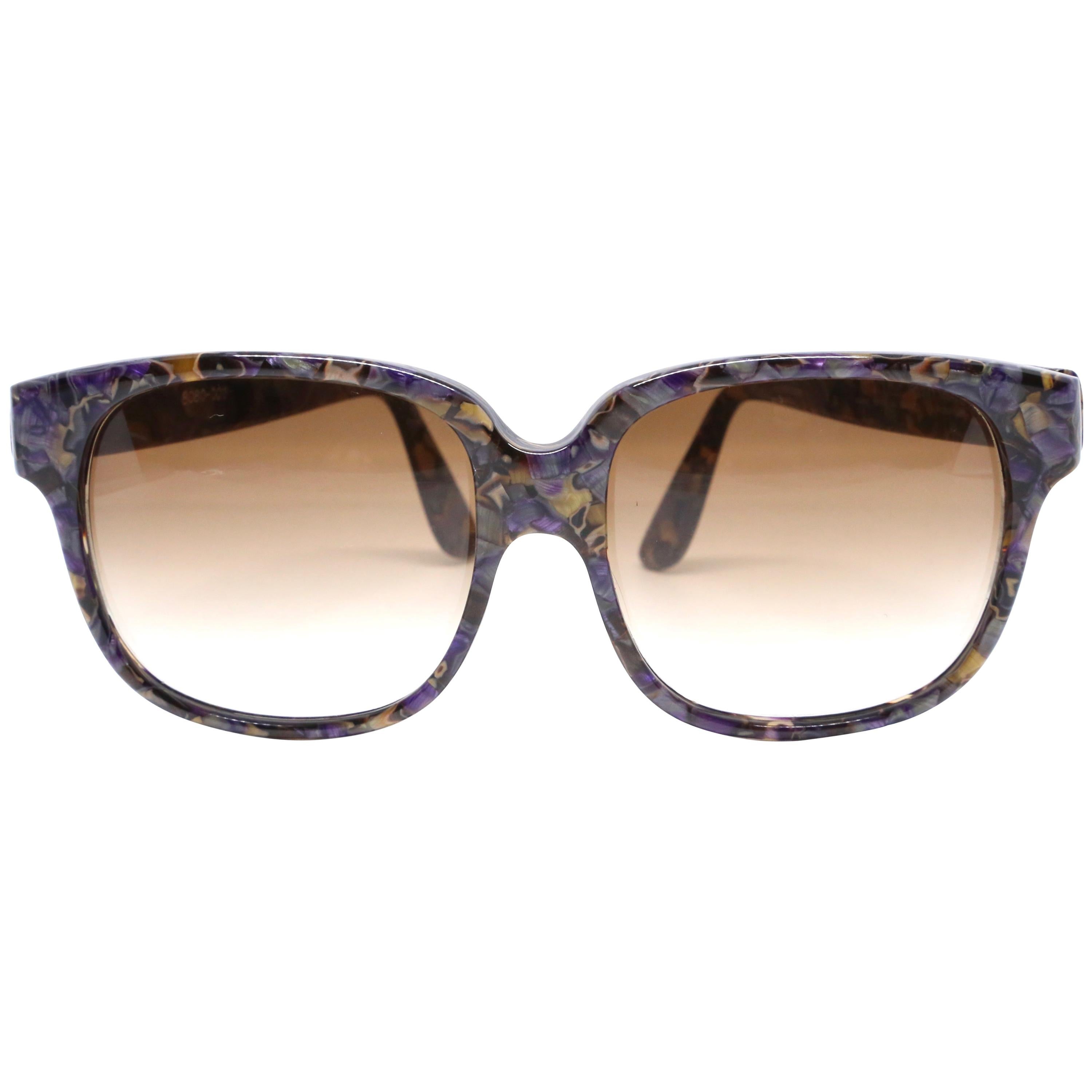 Pre-owned Emmanuelle Khanh 1980's Oversized Mosiac Sunglasses In Gray