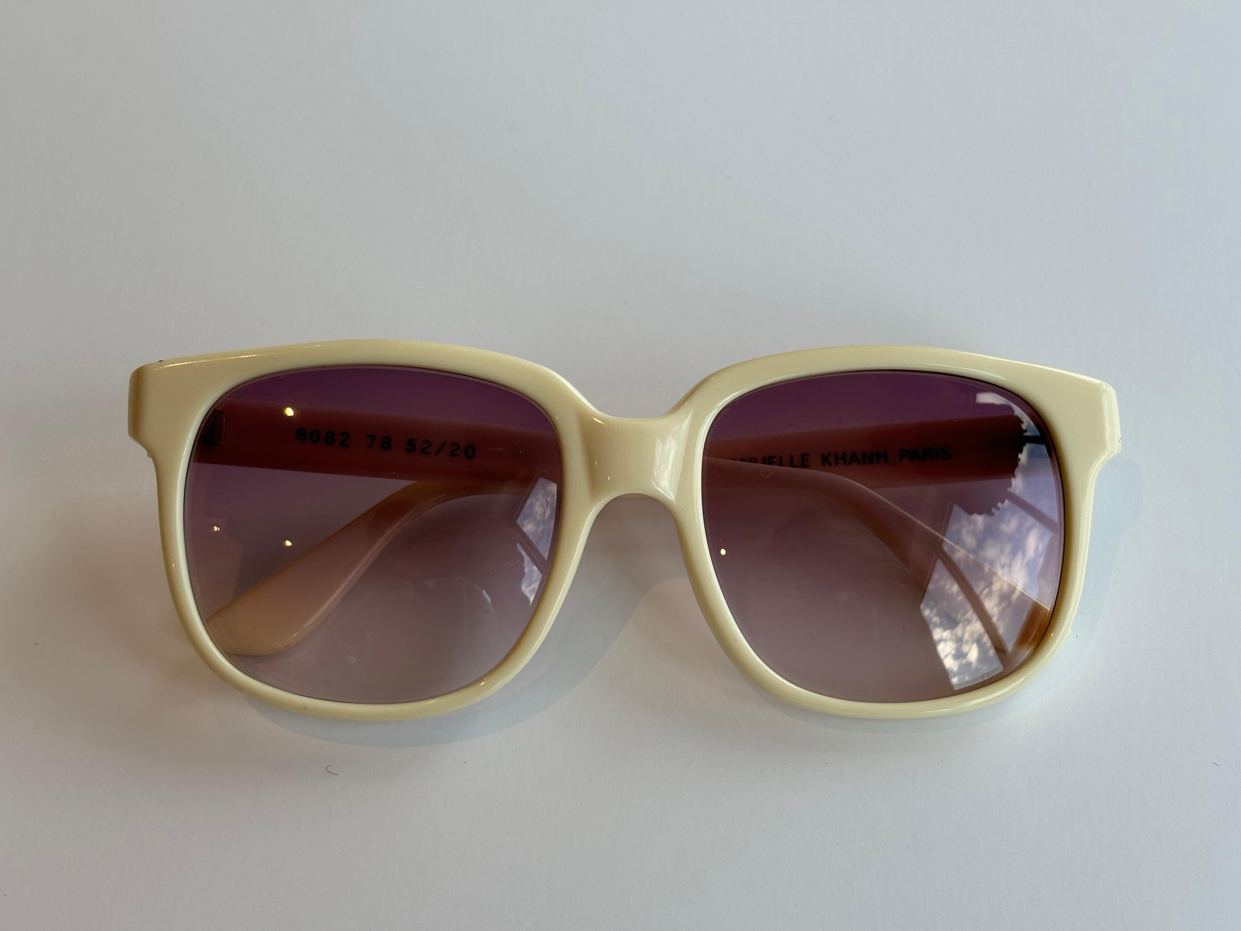 1980s Emmanuelle Khanh Paris Beige Colored w/Iconic EK Sunglasses For Sale 1