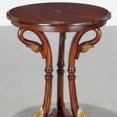 1980s Empire Style Mahogany Gueridon Table with Giltwood Swan Supports