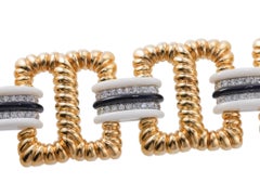 1980s Enamel Diamond Gold Wide Link Bracelet