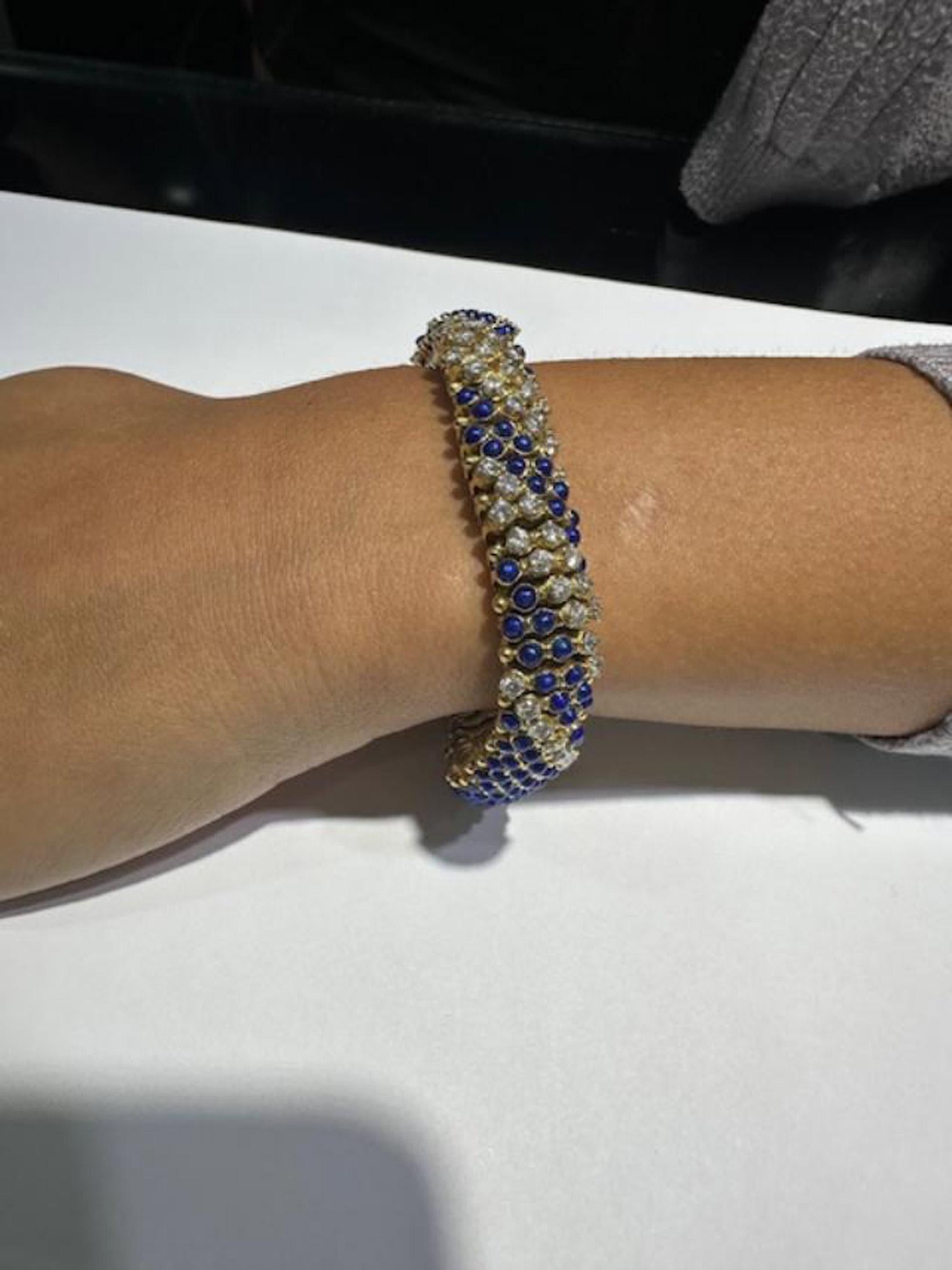 Pulsera de asta de barbero de oro amarillo con esmalte y diamantes de los años 80 en venta 3