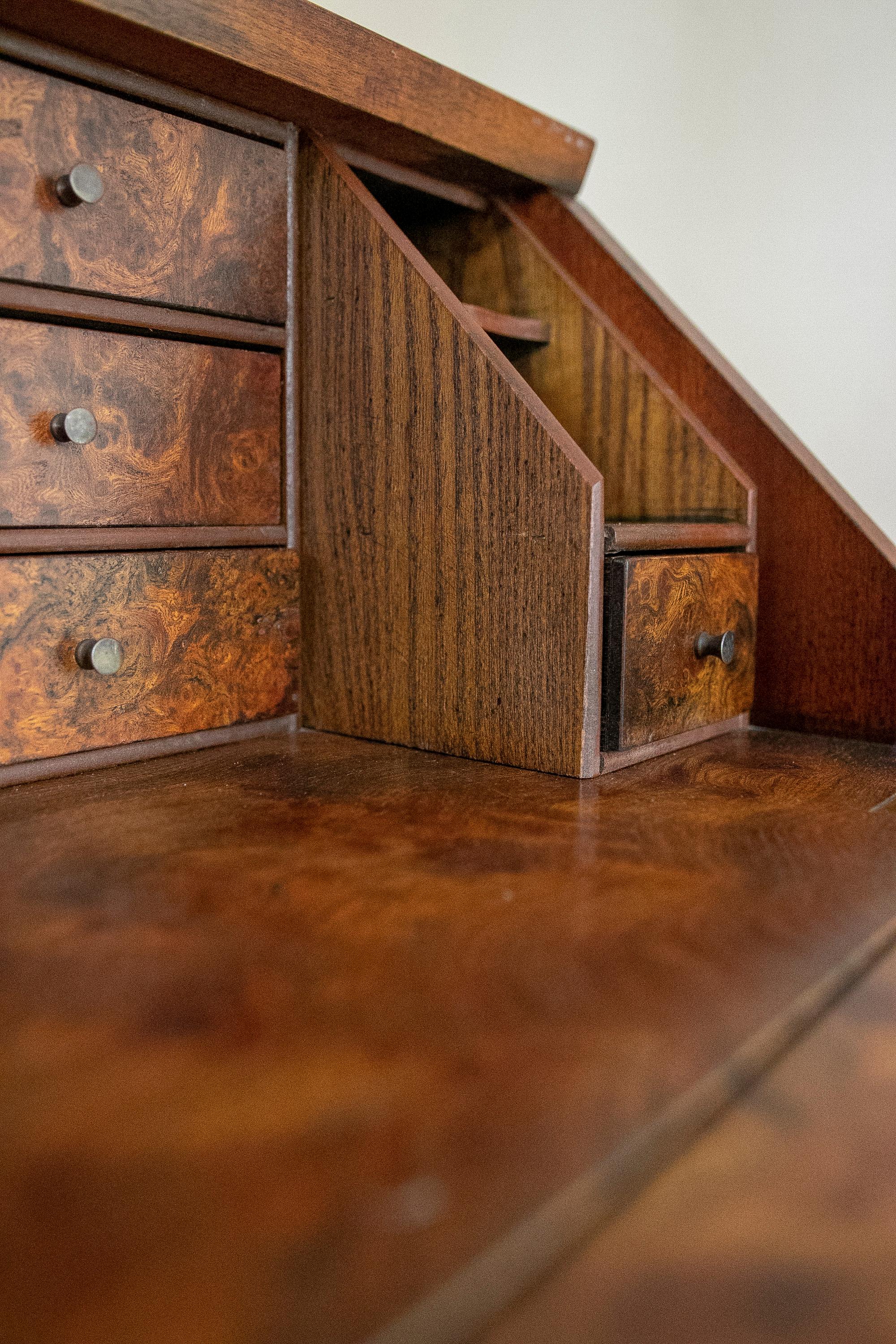 1980s English Root Wood Writing Desk with Door and Drawers  For Sale 14