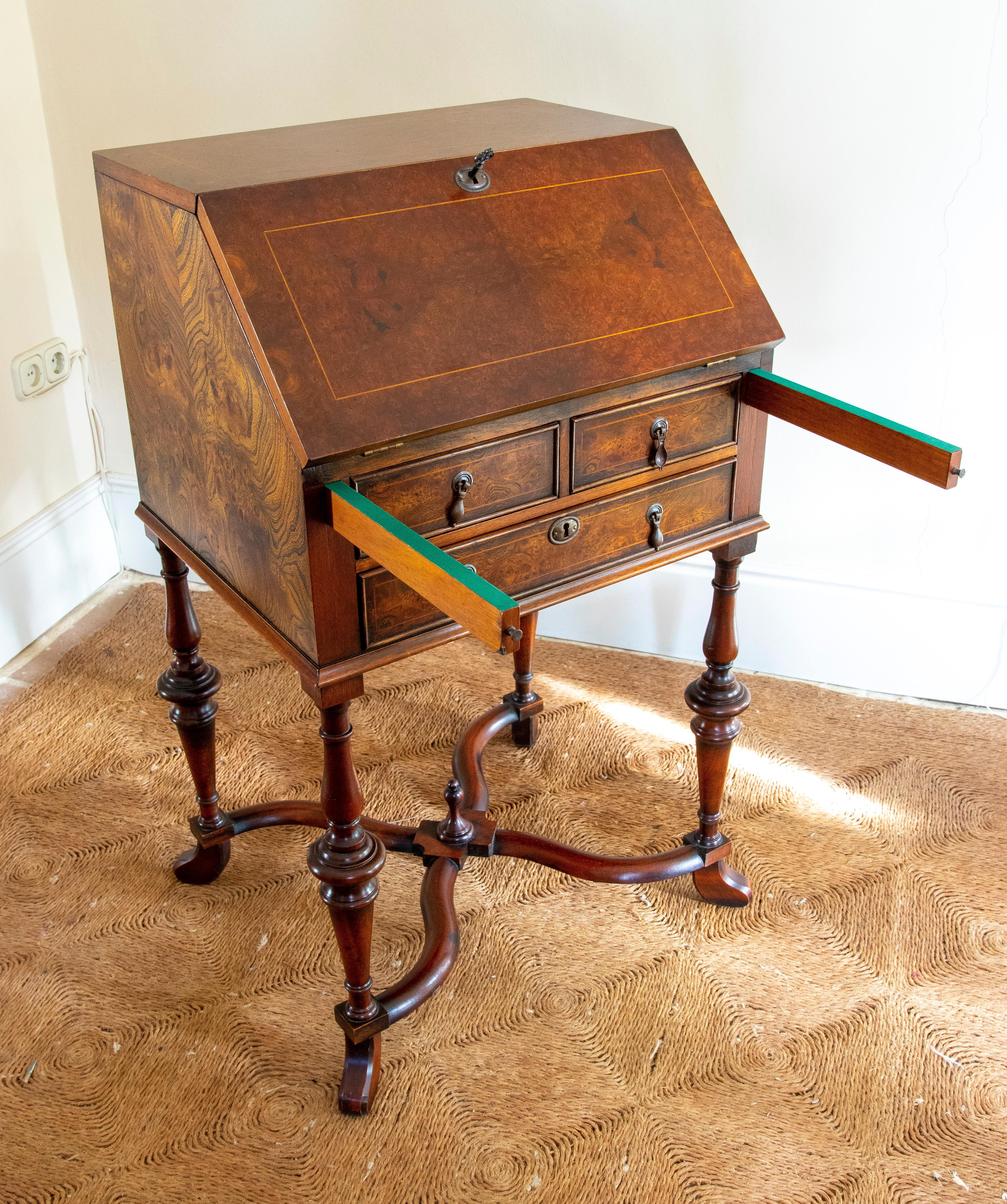 20th Century 1980s English Root Wood Writing Desk with Door and Drawers  For Sale