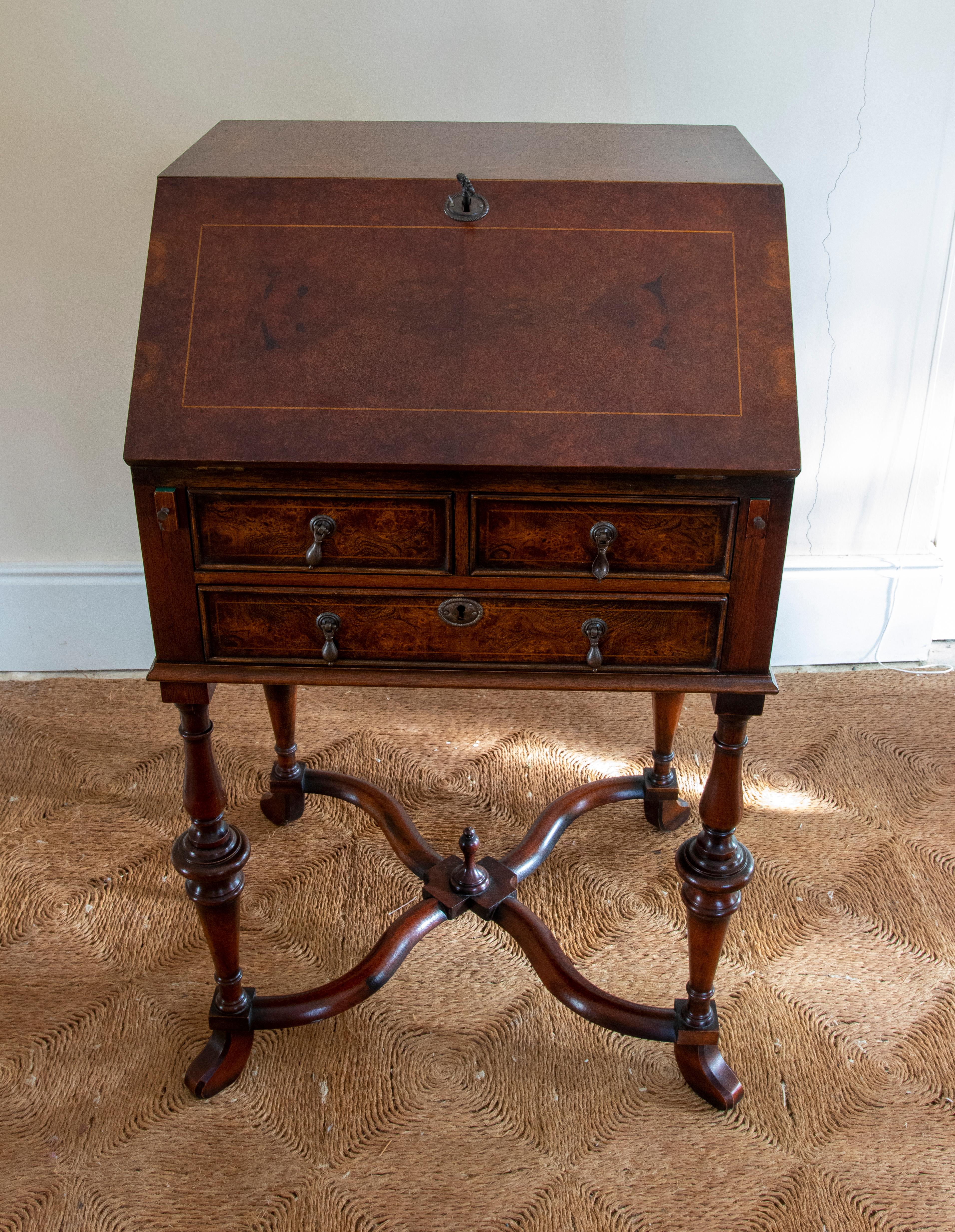 1980s English Root Wood Writing Desk with Door and Drawers  For Sale 1