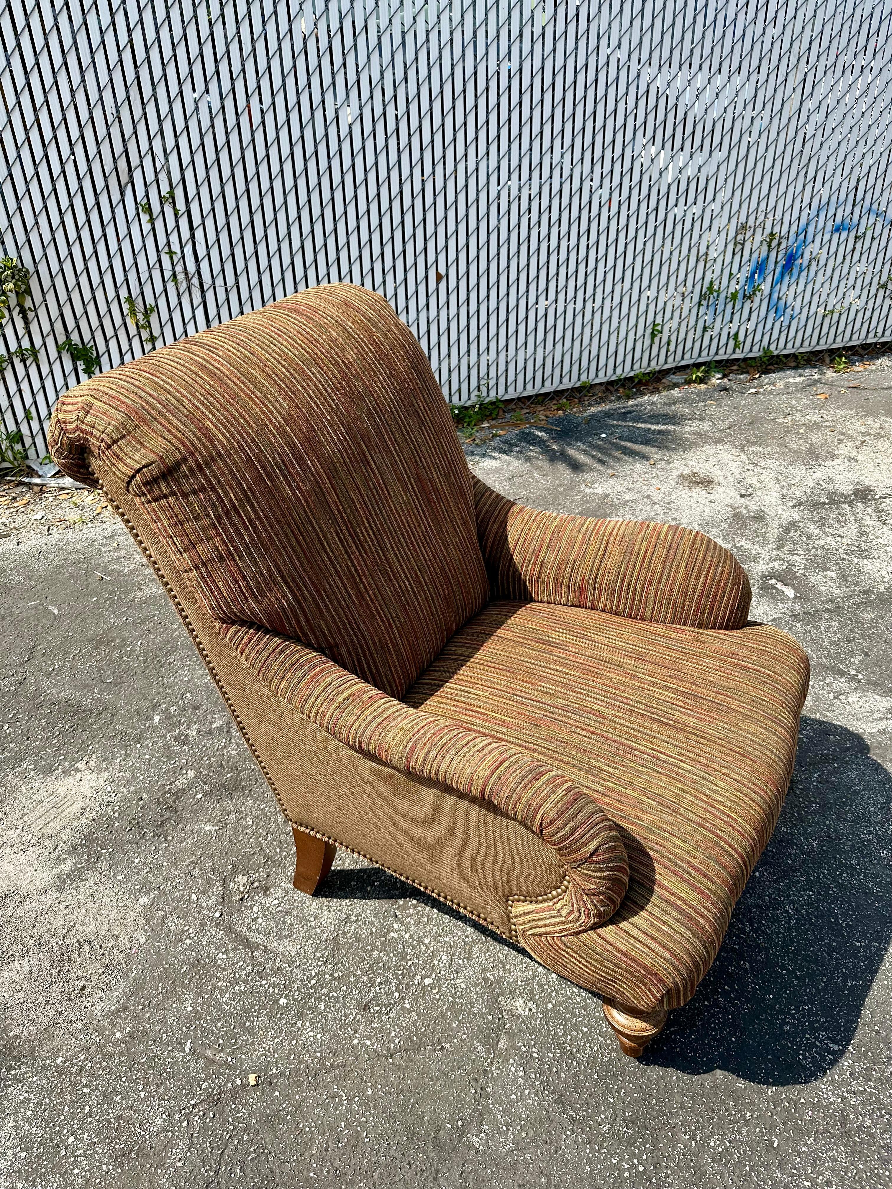 American 1980s English Stripes Club Chair on Castors