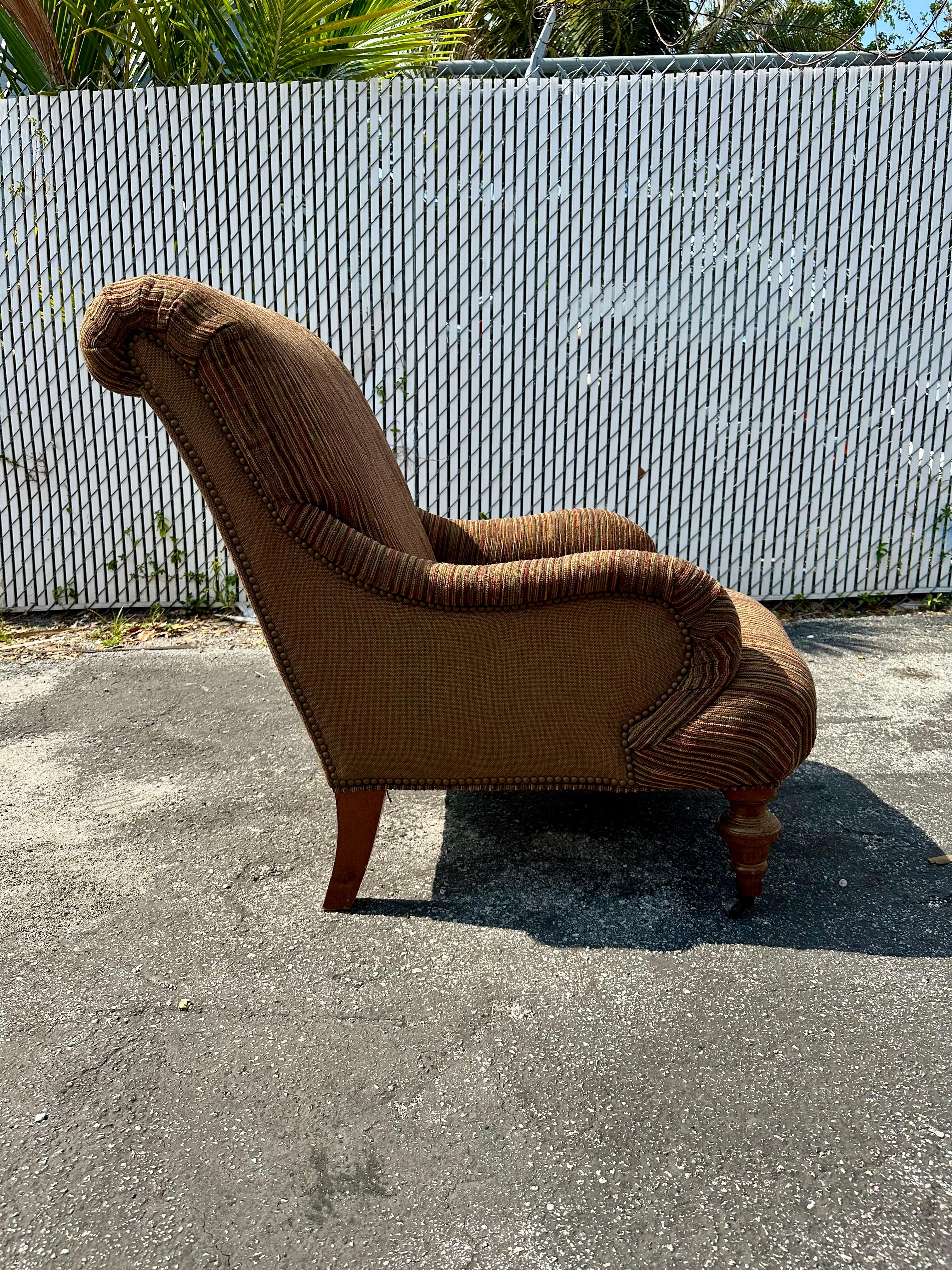 1980s English Stripes Club Chair on Castors In Excellent Condition In Fort Lauderdale, FL