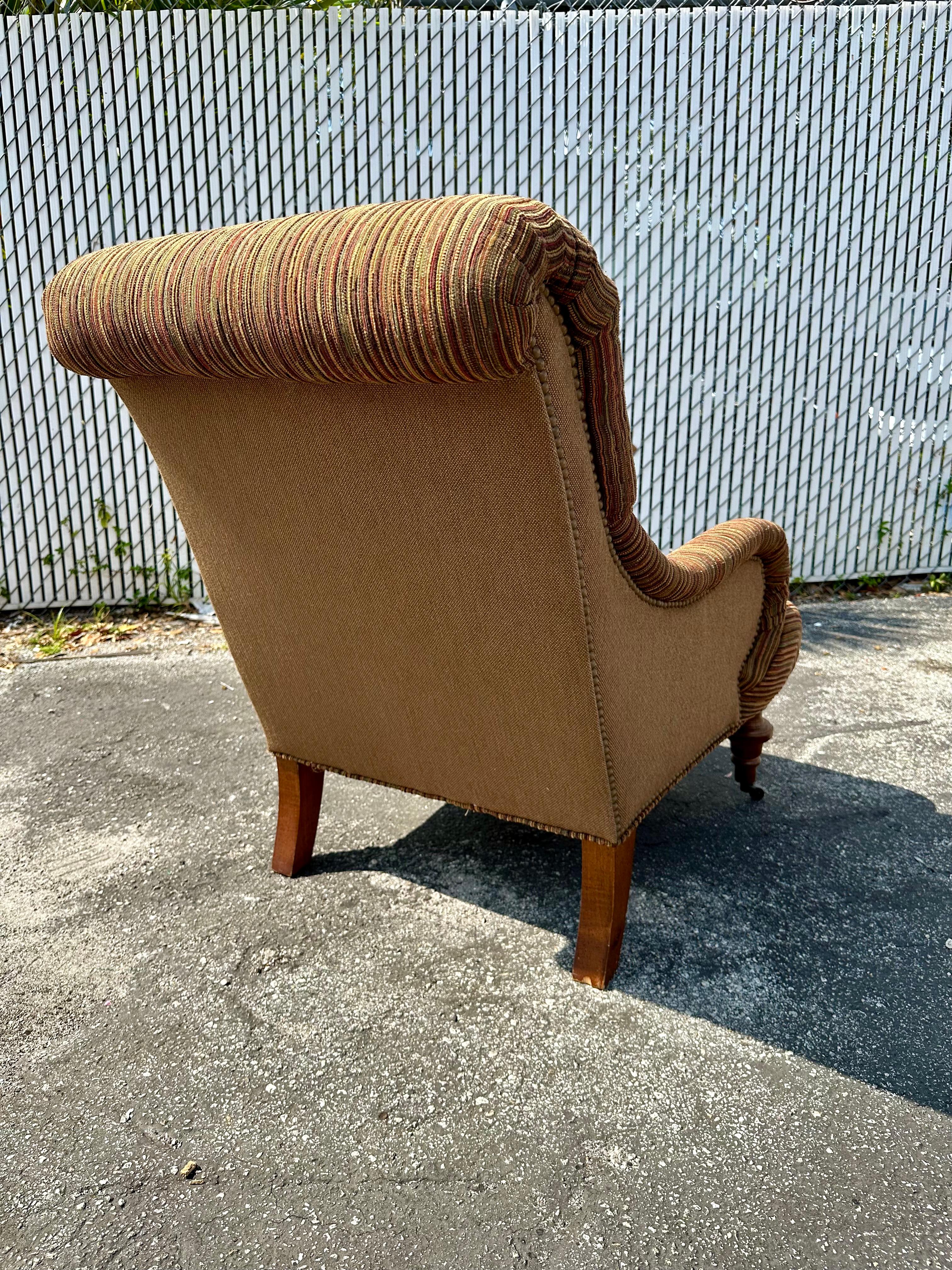 Late 20th Century 1980s English Stripes Club Chair on Castors