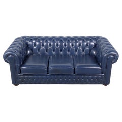 1980s English Vintage Chesterfield Sofa in Navy Blue Leather