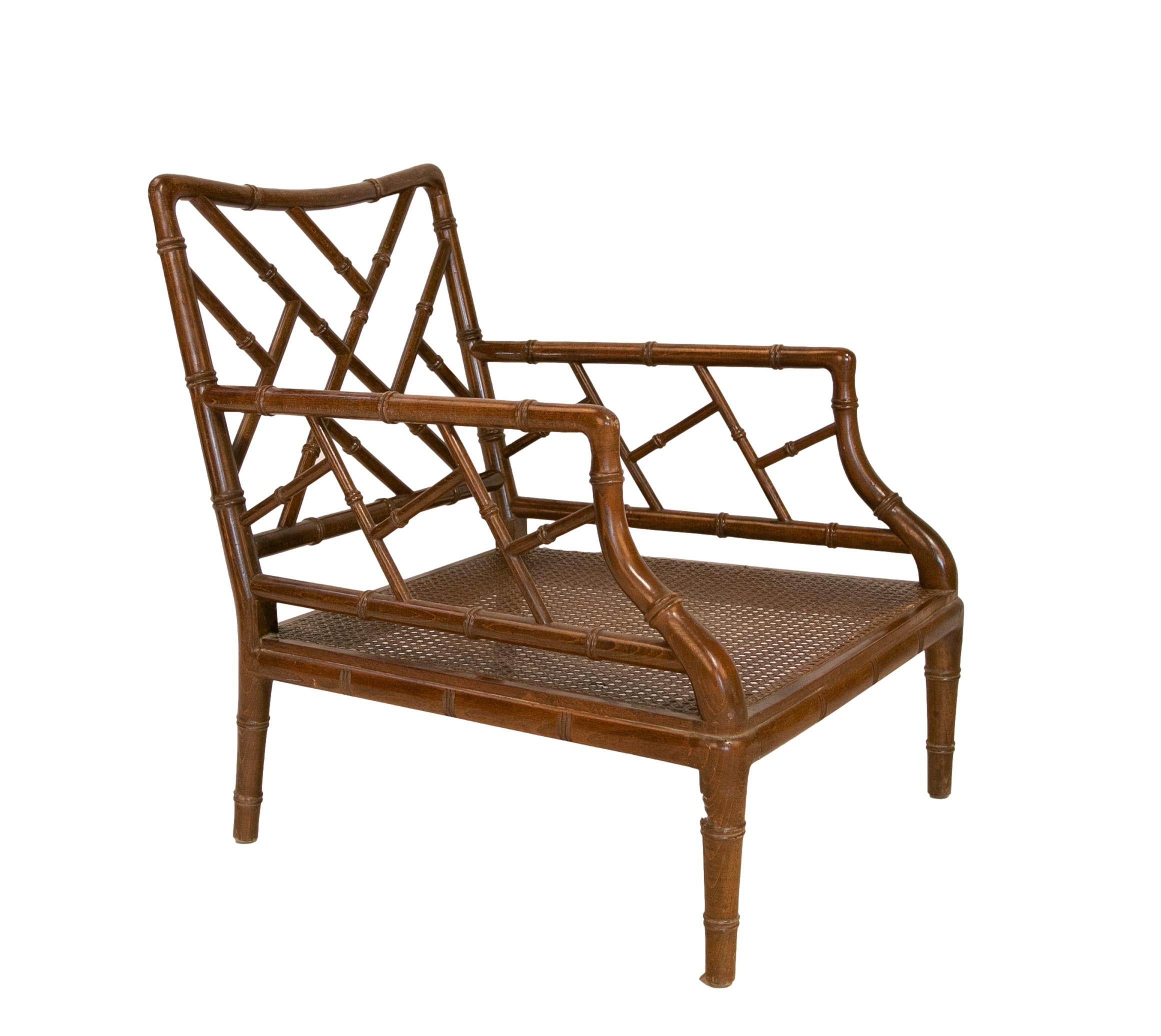 20th Century 1980s English Wooden Armchair Imitating Bamboo  For Sale