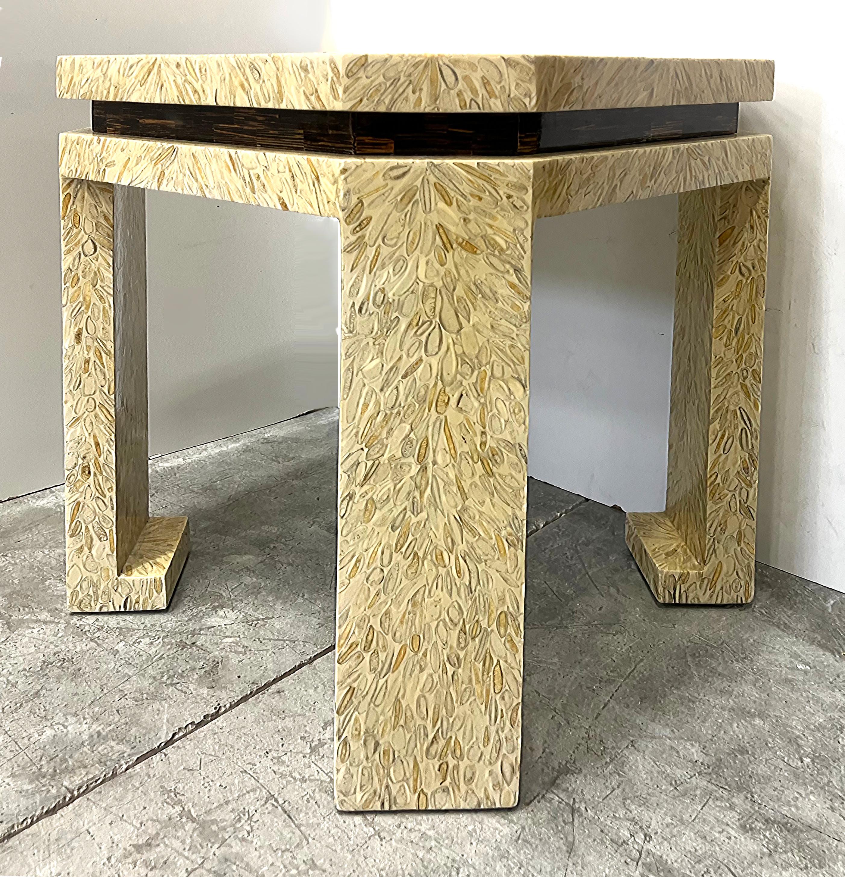 1980s Enrique Garcel Overscale Antler Side Table, Art Deco Revival, Columbia 

Offered for sale is a substantial overscale side table by Enrique Garcel from Columbia. The 1980s side table is crafted with embedded and arranged sliced antlers to