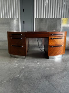 1980s Eppinger Post Modern Wood Chrome Pedestal Oval Desk