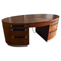 Bureau ovale des années 1980 Eppinger Post Modern Wood Chrome Pedestal