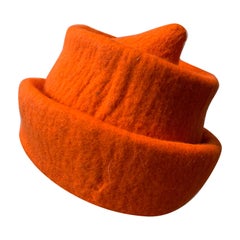 Vintage 1980s Erratica by Jean Hicks Vibrant Orange Molded Wool Felt Pagoda Shaped Hat 