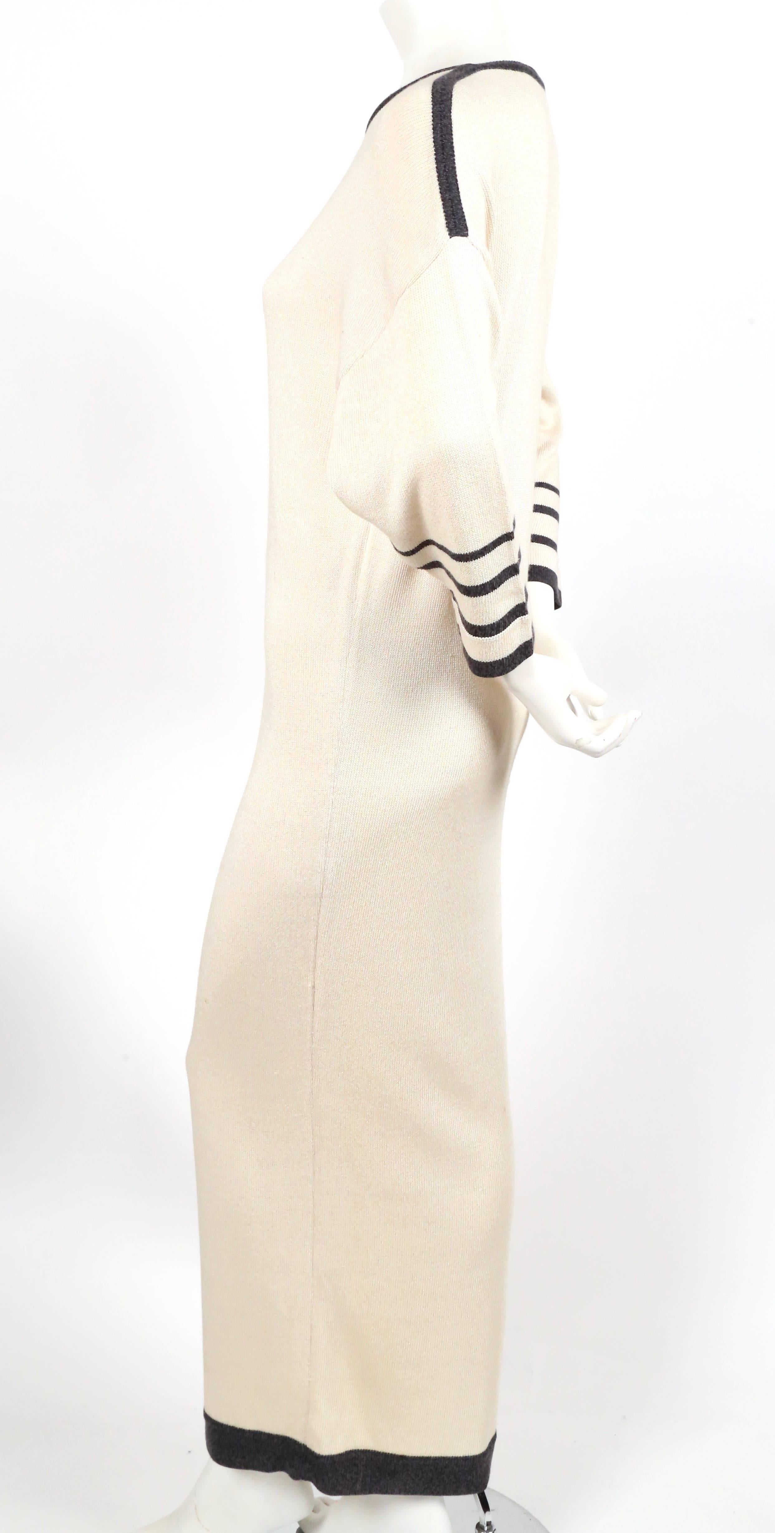 White 1980's ERTE striped knit maxi dress with dolman sleeves