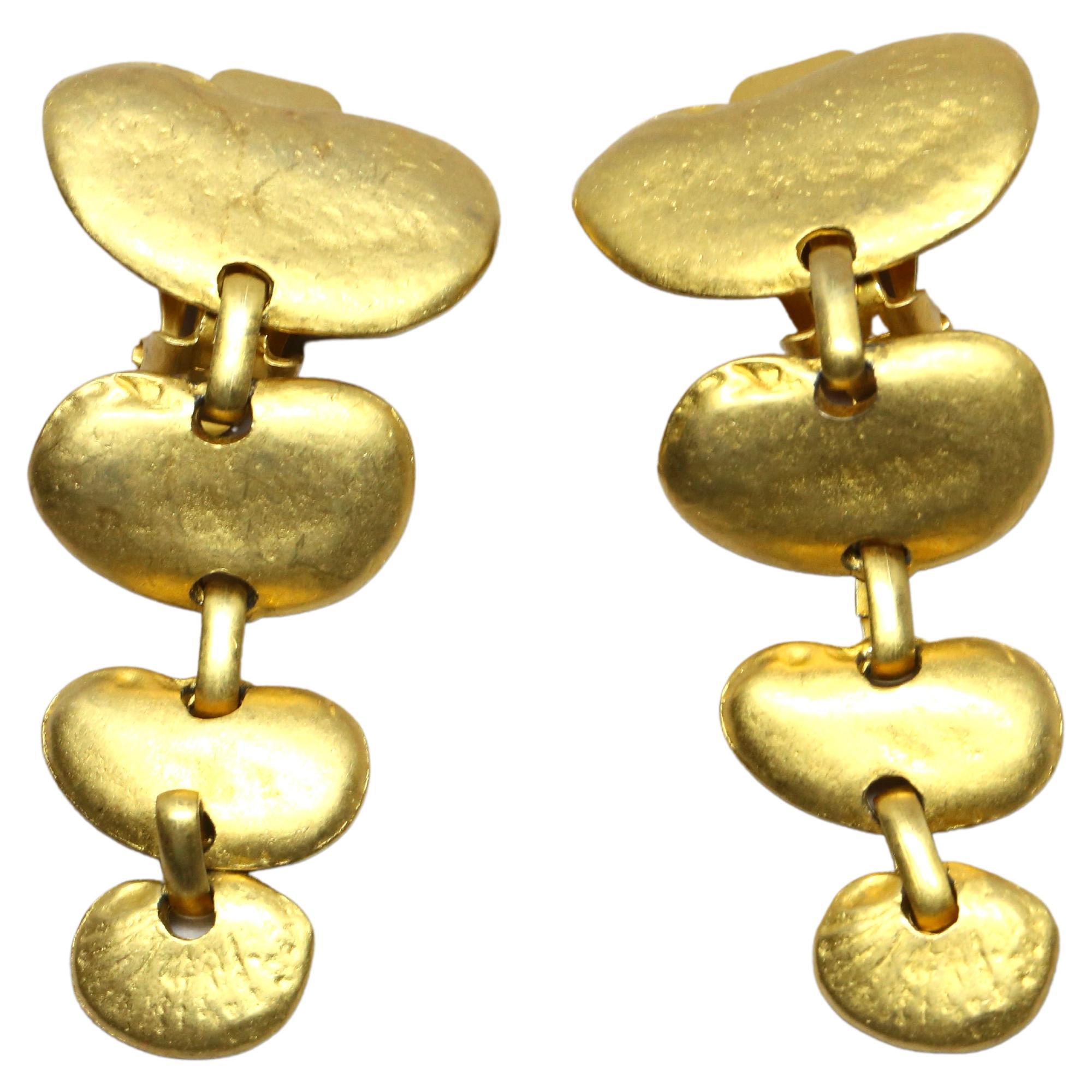 1980's ERWIN PEARL organic shaped drop earrings in gilt metal   For Sale