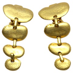 Used 1980's ERWIN PEARL organic shaped drop earrings in gilt metal  