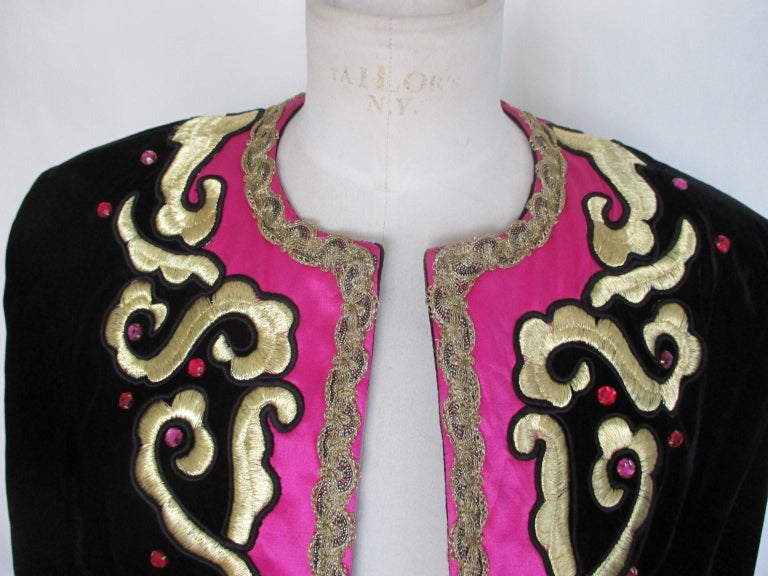 1980s Escada Black Velvet Dress with Faux Pearl Trim